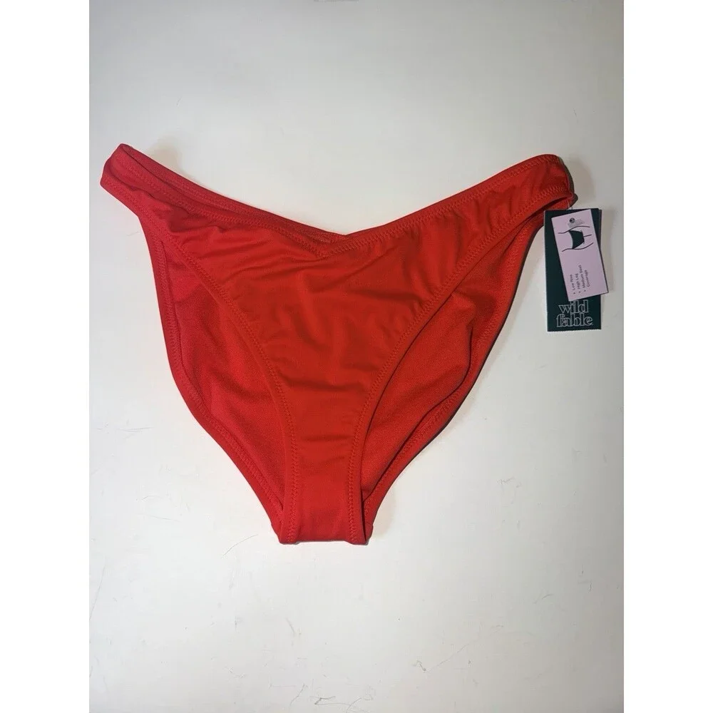 Shade and Shore Bikini Bottoms Womens M Red Medium Coverage Low Rise high Leg